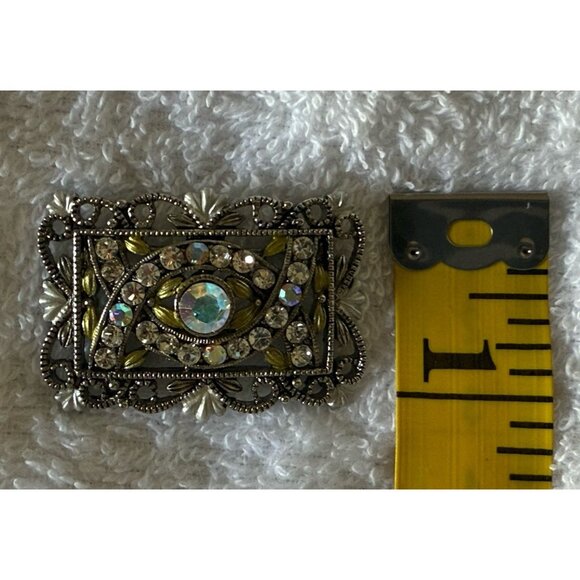 Vintage Noblesse Art Deco Aurora Borealis Silver Tone w/Rhinestones Brooch Pin - Picture 6 of 6